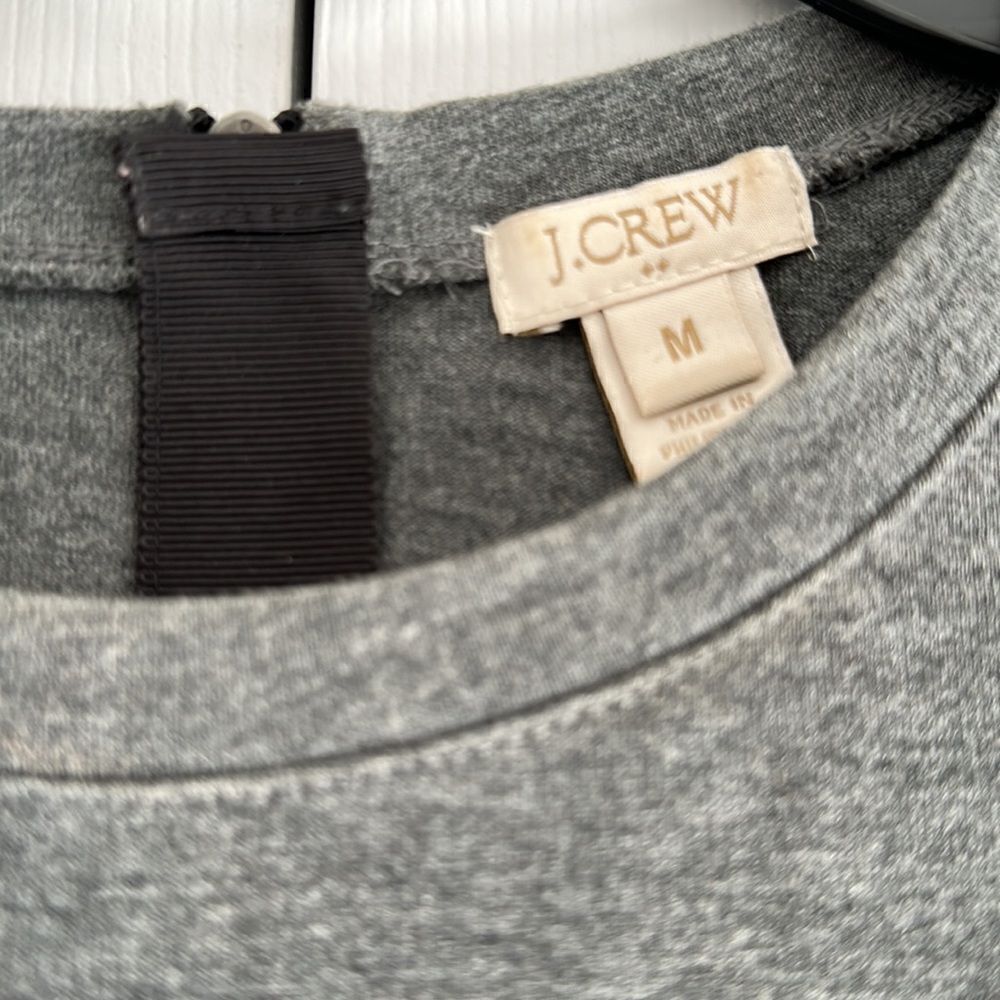 J. Crew Factory Women’s Grey with Faux Leather Sleeves Short Sleeve Top - Picture 4 of 5